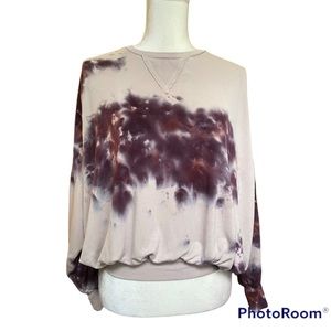 Young Fabulous & Broke oversized crop sweatshirt tie dye taupe purple Size XS
